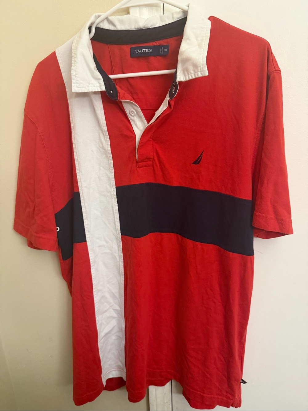 Nautica Red Polo with Navy Chest Band and White Trim